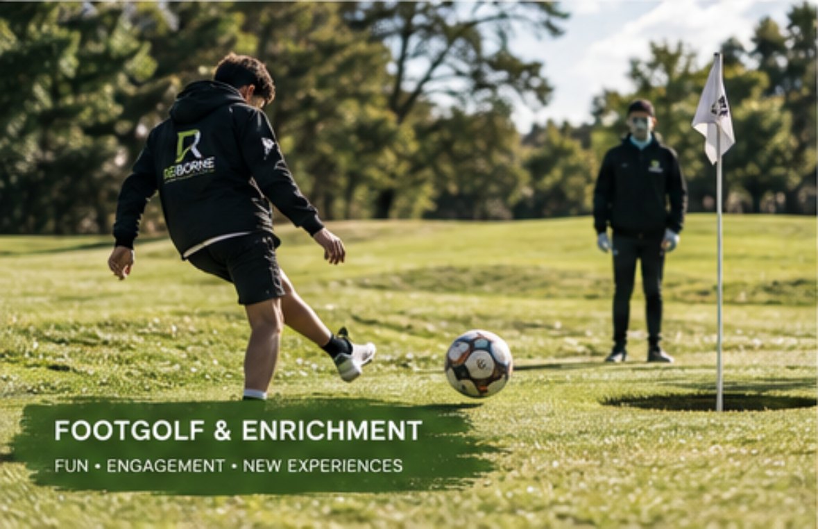 A young person taking part in footgolf and outdoor enrichment