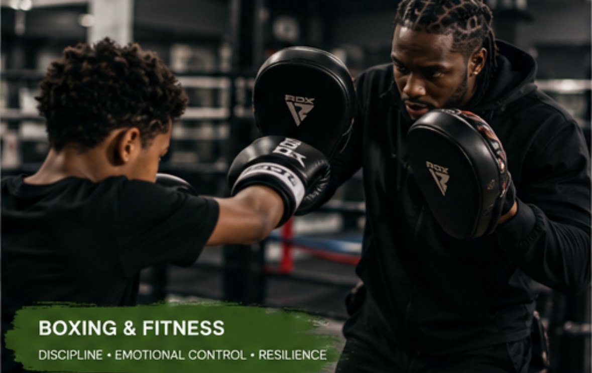 Samurai Evans supporting a young person during a boxing activity