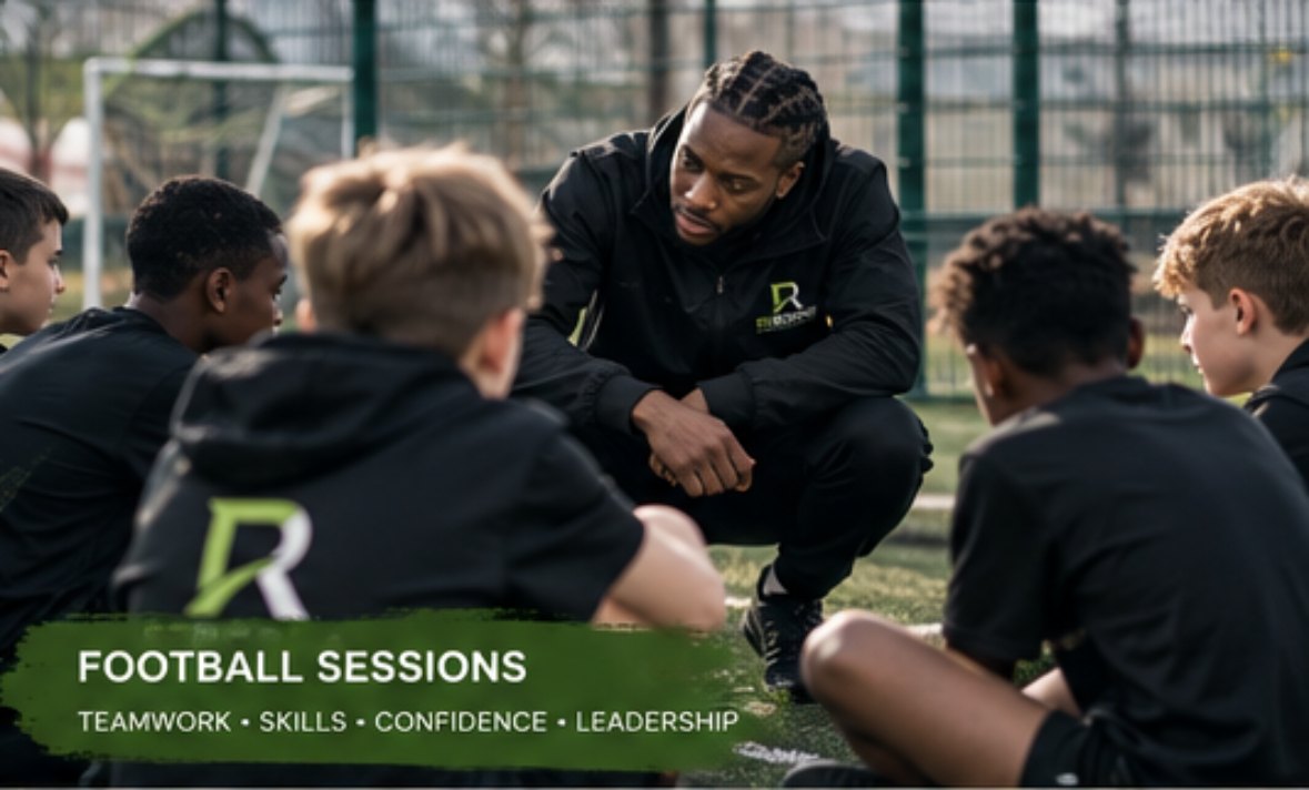 A mentor leading a football activity with young people